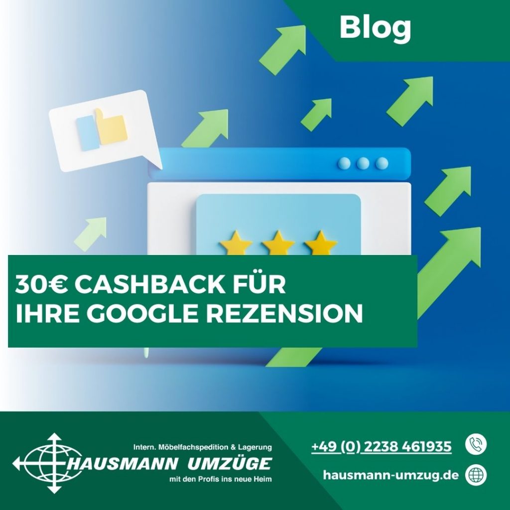 Bild Hausmann Umzüge Cashback Aktion für Google Bewertungen